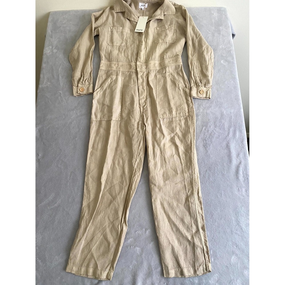 Mate The Label Linen Long Sleeve Jumpsuit Womens M Natural Sustainable Utility‎
